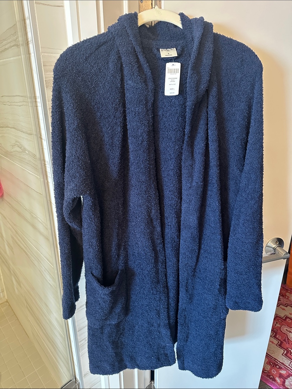 NWT Soma Cozy Hooded Navy Blue Boucle Women's Cardigan